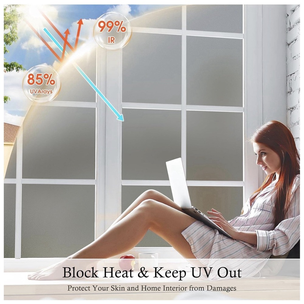 Coavas Window Privacy Film Frosted Glass Static UV Sun 11.8 x 78.7in Gray New